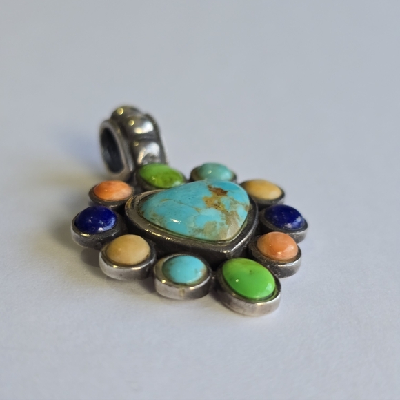 Turquoise In Sterling Silver Heart Pendant Surrounded By Beautiful Natural Stone - Picture 3 of 8